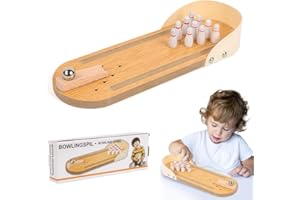 SKIKHN Tisch Bowling Set,Hölzern Tischbowling mit 10 Pin,Mini Bowlings Spiel,Bowlings Set Kinder,Kegeln Mini Spiele für Kinder Erwachsene,Geschicklichkeitsspiele Druck Abbauen Spielzeug für Büro Party