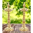 SOLINO Brass Kerala Oil/Ghee Diya,Deepak,Lamp Designer Long Diyas for Home/Office,Pooja Room,Pancharti kuthu vilakku or Annam vilakku,Diya for Puja,Decoration, Aarti,Diwali.Gold Color Pack of (2)