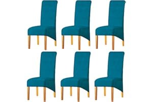 LANSHENG Stretchy Chair Covers for Dining Room Chairs,Stretch Spandex with Elastic Band Chaircover,Velvet Large Dining Chair Slipcovers for Restaurant Hotel Party Banquet (Peacock Blue,Set of 6(XL))