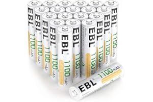 EBL AAA Rechargeable Batteries Ni-MH 1100mAh - High Capacity AAA Battery x 20 and Rechargeable Battery Storage Case x 5 (Typical 1100mAh, Minimum 1000mAh)