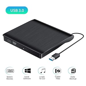 External DVD CD Drive, Portable USB 3.0 and USB C Interface External CD Rewriter Burner Reader,High Speed Data Transfer USB Optical Drives for Win10/XP/Win 7/Win 8, Laptop, Mac, Macbook Air/Pro
