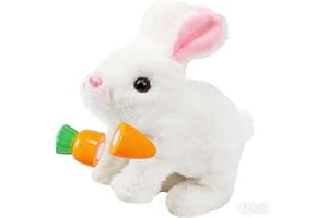 Efymosce Lapin de Pâques en peluche électrique, jouet interactif avec des sons et des oreilles mobiles, jouet sautillant pour cadeau de Pâques, lapin en tissu rampant pour enfants