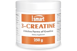 Supersmart - 3-Creatine - Con Creatina Monoidrato - Integratore per Prestazioni fisiche e Stimolatore Muscolare - Miglioramento ipertrofia & migliore recupero post-allenamento | No-OGM | 250g.