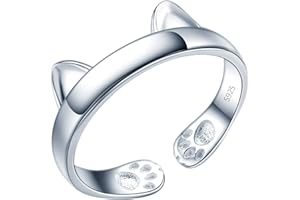 Yumilok Pierścionek damski z motywem kota, ucho, z nadrukiem łapy, pierścionek zaręczynowy, pierścionek przyjaźni, styl życia, srebro wysokiej próby 925, regulowany e srebro, colore: Silver, cod. HZYL101-silver