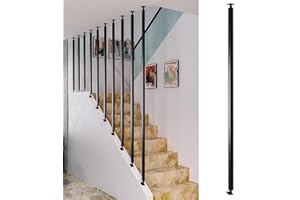 CHZDPP Angle Adjustable Metal Stair Spindles for Prevent Falling, Staircase Balusters for Lofts/Hotel/Villas/Office Stairs Remodeling, Customizable Baluster Column(Black(Style A),80cm/31.5in/2.6ft)