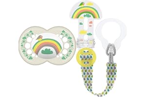 MAM Rainbow Set (Clip It & 6+M Soother) Blister, Baby Essentials Set for 6 Months and Older, Soother Clip and Soother Set, Rainbow