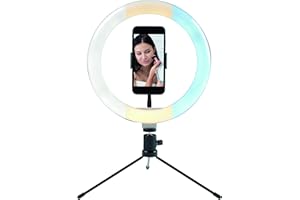 Intempo EE5977SBLKSTKEU7 Free-Standing Selfie Light with Phone Holder, 26 cm Ring Light, Desktop Streaming Light, Metal Tripod Stand with Fold Away Feet, Three Lighting Modes, Easy-to-Use Controller