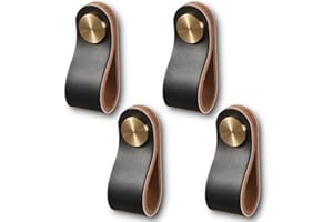 HOOZ 4 skórzane uchwyty do mebli, gałki do szafek ze śrubami, ręcznie wykonany uchwyt, gałki meblowe, skórzane uchwyty do szafek kuchennych, szafy na ubrania (14 cm x 2,5 cm) (czarne)