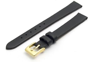 WATCHWATCHWATCH Fine Calf Leather Watch Strap Band 12mm Black with Gilt (Gold Colour) Buckle. Free Spring Bars (Watch Pins)