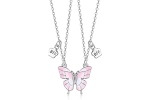 CERSLIMO Best Friend Necklace - Bff Necklace for 2 Girls, Matching Friendship Gifts | Cute Butterfly Magnetic Pendant Necklaces, Best Friend Necklace Gifts for Kids Jewellery Birthday Christmas Gifts