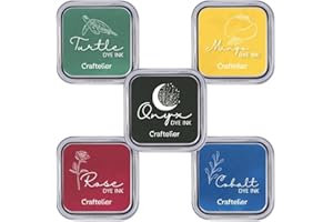 Craftelier - Pack de 5 Tintas con Base al Agua Ideales para Sellos Acrílicos o Caucho y Superficies Porosas | Tamaño Tampón 4 x 4 cm - Tamaño Caja 6,3 x 6,3 cm | Rose, Mango, Cobalt, Turtle y Onyx