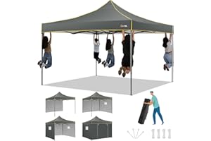 Hoteel Gazebo 3x3 Pieghevole Impermeabile Esterno Resistente, Gazebo da Giardino Robusto con 4 Pareti Laterali e Finestre con Zanzariera, Protezione UV 50+ per Feste, Festival, Campeggio, Grigio