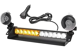 ROUTEKING Gyrophare LED Stroboscopique - 35.6cm 12 LED Rampe Gyrophare Led 9 Modes de Flash, 12V-24V Pour Voiture Camion remorque, Feux d'avertissement d'urgence Clignotants (Ambre/Blanc)