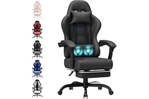 TRIUMPHKEY Gaming Chair for Adults with Footrest, Ergonomic Computer Chair with Massage Lumbar Support, Reclining Backrest, Swivel Office Gamer Chair with Headrest, Black