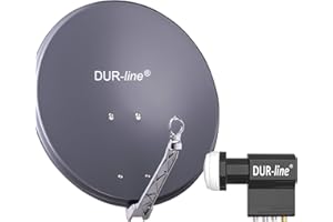 DUR-line 6 Teilnehmer Unicable-Set - Qualitäts-Alu-Satelliten-Komplettanlage - Select 60cm/65cm Spiegel/Schüssel Anthrazit + Unicable LNB(UK 104) - für 6 Receiver/TV [Neuste Technik, DVB-S2, 4K, 3D]
