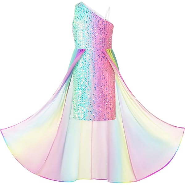 GRACE KARIN Vestito da Bambina Paillettes a Manica Lunga Elegante Girocollo Abito Festa Pieghe