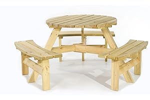 BrackenStyle Brentwood 6 Seat Round Wooden Picnic Table - Durable Wood Pub Bench - Commercial Grade Durable Thick Timbers Trade Supplier - 1.7M Diameter (Green)