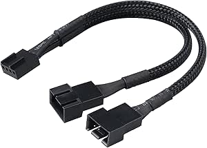 Akasa PWM Fan Splitter | 1 to 2 Ways 4-Pin PWM Fan | Speed Control PC Case Fan Splitter Extension Cable | Black Braided | 150mm 15cm | AK-CBFA04-15