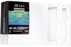 Elan Tela per Dipingere 20x20, Set da 6 Tele per Dipingere 20x20, 100% Cotone Tele Pittura, Canvas for Painting 280GSM, Tela 20x20