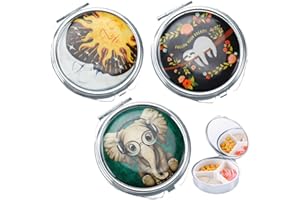 OHAODUO Set di 3 portapillole in metallo rotondo per medicinali, mini portapillole da viaggio per portafogli, 3 scomparti, portapillole con spiegino, piccolo contenitore per pillole da viaggio