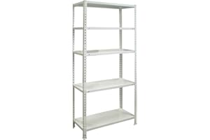 Simon Rack Estanteria Almacenaje, 180x80x40 cm, (Al x An x LR), Estanteria Metalica, 5 Alturas, 70 kg de Punto Flexión, Acero Galvanizado, Blanco - Ecoclick