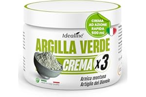 Idealine Argilla Verde Ventilata Antinfiammatoria 500ml, Crema Massaggio, Arnica e Artiglio del Diavolo per Tensioni Muscolari, Affaticamento e Mobilità Articolare