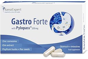 SanaExpert Gastro Forte with Pylopass, intestinal Treatment After antibiotics, bifido Bacteria, elm Extract, psyllium husks, Flaxseed (30 Capsules). Made in Germany.