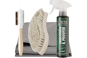 RENNER XXL MEINDL Wildleder-Pflegeset – Meindl Conditioner & Proofer Imprägnierung + Schmutzbürste + Mikrofasertuch + Wildlederbürste – Optimal für Nubuk- & Veloursleder