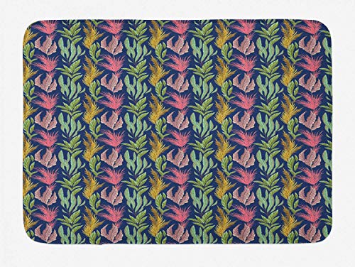 Preisvergleich Produktbild LiminiAOS Aquariumblatt-Badematte, Algenblätter, erdige Pflanzen, Illustration, Plüschbadmatte mit Rutschfester Unterstützung, Heller Pastellrosakaffee und getrocknete Rose