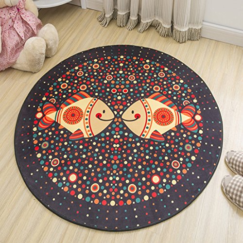 Preisvergleich Produktbild GWELL Dekorative Fußmatten Runde Teppich Kinderzimmer Weich Plüsch Anti-Rutsch Spieldecke Kinderteppich für Schlafzimmer Wohnzimmer Badezimmer Zimmerdeko Fisch 80*80cm