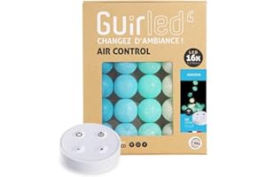GuirLED - Guirlande lumineuse boules coton LED USB - Télécommande sans fil - Veilleuse bébé 2h - Adaptateur secteur double USB 2A inclus - 4 intensités - 16 boules 1.6m - Horizon