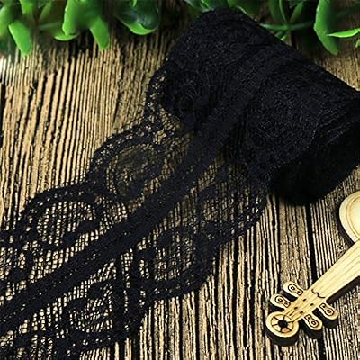 Yalulu 20 Mètres Blanc Noir Dentelle Ruban de dentelle à bord festonné pour mariage l'Artisanat de Décoration (Noir)