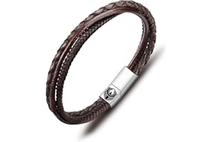 SHIEAGLELD Handmade Bracelet cuir Homme, Bracelet Homme, Bracelets pour Homme, cuir Tressé et Fermoir Aimanté Acier Ioxydable