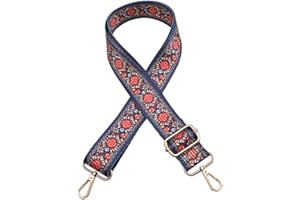 SANTIMON Sangle de Remplacement Anse de Sac Bandouliere Réglable Toile Femmes Lanière Épaule Chaîne pour Sac à Main Pochette avec Métal Boucles Fleur(Bleu Marin)