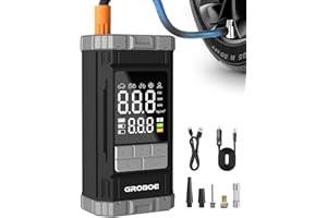 GROBOE Tyre Inflator Air Compressor Portable Car Tyre Pump Cordless Car Air Pump with Digital Pressure Gauge 12V DC 150PSI Rechargeable Electric Bike Pump with Auto Shutoff for Bike Motorcycle Ball