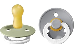 Tétine BIBS Colour Glow. Lot de 2 sucettes. Brillent dans le noir. Sans bisphénol A, Téterelle ronde. Latex de caoutchouc naturel. Taille 2 (Lot de 2), Sage NIGHT/Cloud NIGHT