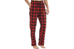 LNFINTDO 1-2 Pack Mens Pajama Bottoms Fleece Plaid Lounge Pajama Bottoms Soft Checked Pjs Trousers with Pockets Sleepwear Nightwear