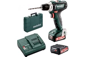 Metabo Akku-Bohrschrauber PowerMaxx BS 12 (601036500) 12V 2x Li-Ion; Ladegerät SC 30; metaBOX 118, Art des Akkupacks: Li-Ion , Akkuspannung: 12 V, Akkukapazität: 2 x 2 Ah