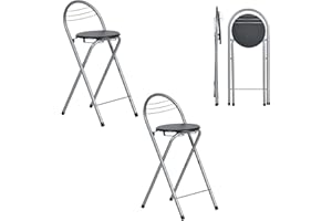 ZZINOKE Set di 2 Sgabello Bar Pieghevole, Nessun Montaggio Richiesto,Sgabello Pieghevole Portatile per Cucina,Bistrot,Negozio,Eventi all'Aperto, Altezza seduta 61 cm (Argento e Nero)