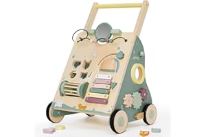 Labebe Lauflernwagen holz, 8-in-1 Verwendung als Laufwagen, Baby Lauflernhilfe Holz mit gummierten Holzrädern und Activity Center, Gehfrei Lauflernhilfe Baby/Gehhilfe