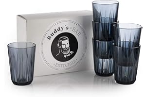 Buddy´s Bar - Juego de 6 vasos de plástico Tritan de 0,15 litros, sin BPA, aspecto de cristal, irrompibles, reutilizables y aptos para lavavajillas, 150 ml, color gris