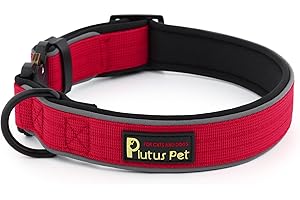 Plutus Pet Tactical Dog Collar, Reflective, Adjustable Heavy Duty Dog Collar, Soft Padded and Comfortable, for Small Medium and Large Dogs (Red, L)