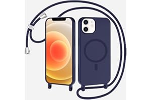 SLWYF Magnetic Mobile Phone Chain for iPhone 11, Case with Strap, Mobile Phone Case Compatible with MagSafe, Silicone Rope Necklace Mobile Phone Case, PU Shockproof with Removable Cord for Hanging,