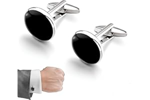 HONGOEN 2 PCS Manschettenknöpfe Herren Schwarz,Klassische Manschettenknöpfe,Herren Manschettenknöpfe,Klassische Manchettenknoepfe White Cufflinks für Hemd, Hochzeit Geschäft Geschenk