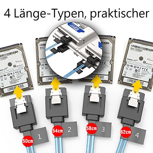 ORICO SATA Kabel 30cm – 60cm SET 4X L – Typ 6Gb für Festplatten Gerade + Stecker Im rechten Winkel, BW90 - 3