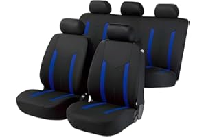 ASTUR Fundas Asientos Coche Universales Acolchadas | Funda Asiento Coche Compatible con Airbag | Fundas para Asientos de Coche en Poliéster Negro y Azul (Blue)
