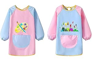 HHZZXCDH 2Pcs Malschürze Kinder, Malschürze Kinder Schule ab 6 Jahre Malkittel Schule 1. Klasse Wasserdicht mit Ärmeln Malerkittel Kind 7-12Jahre Junge und Mädchen Tuschkittel Für Malen Basteln Backen Kochen