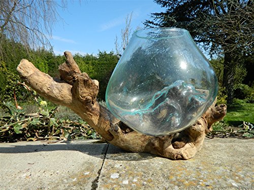 Thai Gifts Melted Glass Bowl on Wood - Design MB1