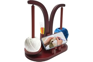 LIBERSHINE Yarn Winder Dérouleur de Laine,Bobinoir à Laine en Bois, Support à Pelotes de Laine à Double Tige, Avec Bac de Rangement pour Accessoires de Tricot et Support pour Téléphone Portable, Dévidoir Laine