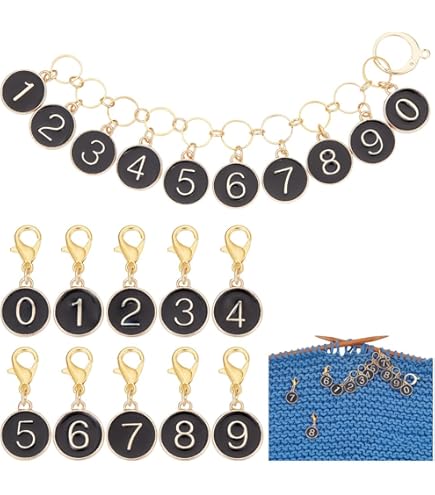 Tally Counter BENECREAT 11Pcs Alloy Enamel Number 0~9 Knitting Row Counter Chains And White F 733931